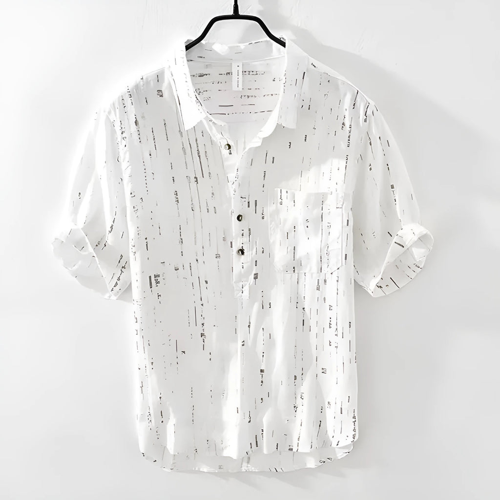 Men's loose fit polo shirt in black or white with short sleeves and cardigan style