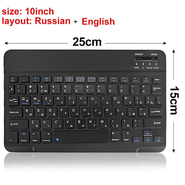 Mini Bluetooth wireless keyboard in black or white for tablets with 10m range and 44h battery life