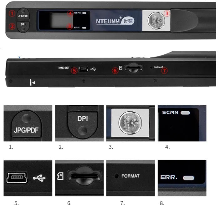 Portable A4 document scanner 900DPI CIS USB 255x33x25mm on desk
