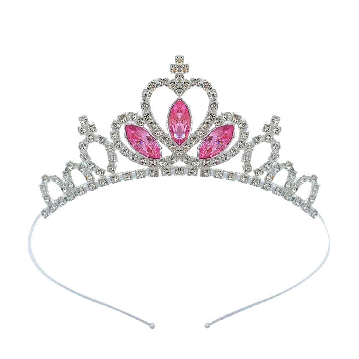 Gold and silver alloy princess crown headdress with coloured gemstones for girls birthday parties