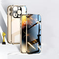 Gold anti-peeking magnetic phone case with double-sided glass and alloy frame for iPhone 15
