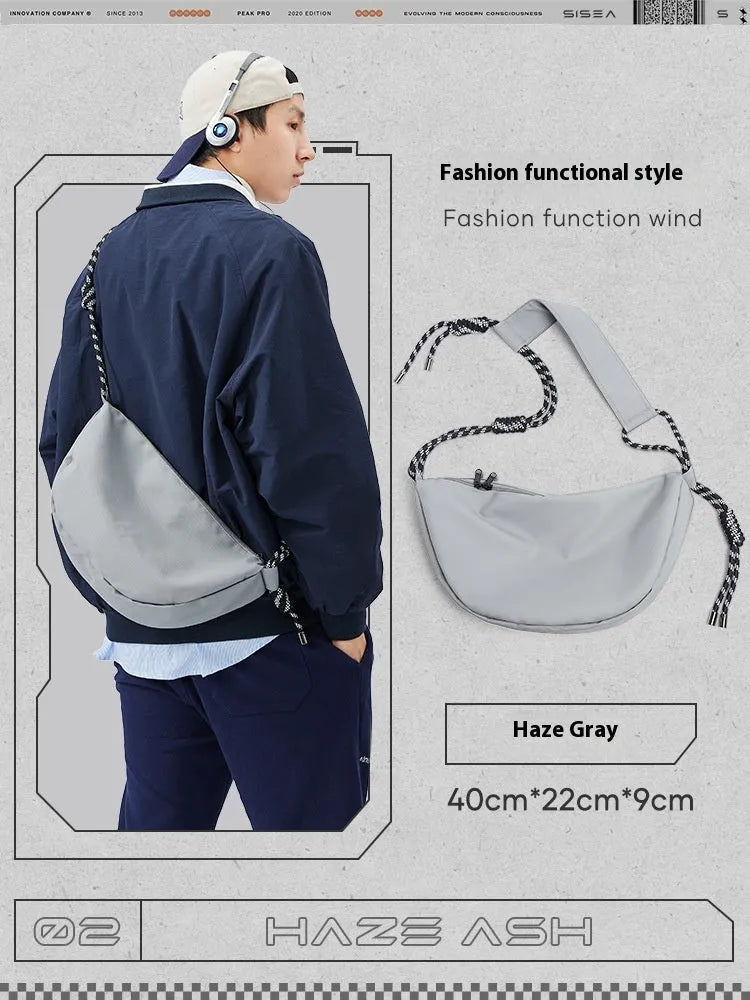 Men's lightweight nylon messenger bag in black, grey, khaki, and Army Green colours