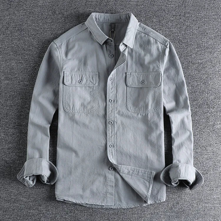 Men's loose fit long sleeve cardigan shirt in light grey, black, khaki or green colours
