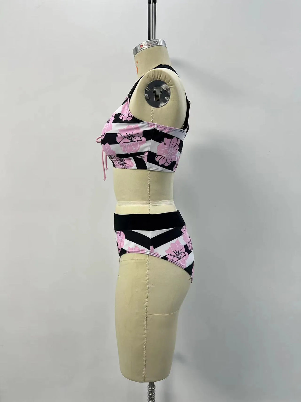Black women's split bikini with belly coverage for swimming