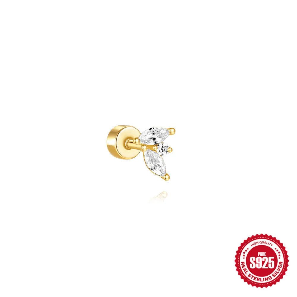S925 sterling silver flat column thread ear bone stud in a gold-tone finish.