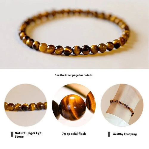 Chinese style geometric tigereye stone bracelet with round beads in handcrafted design