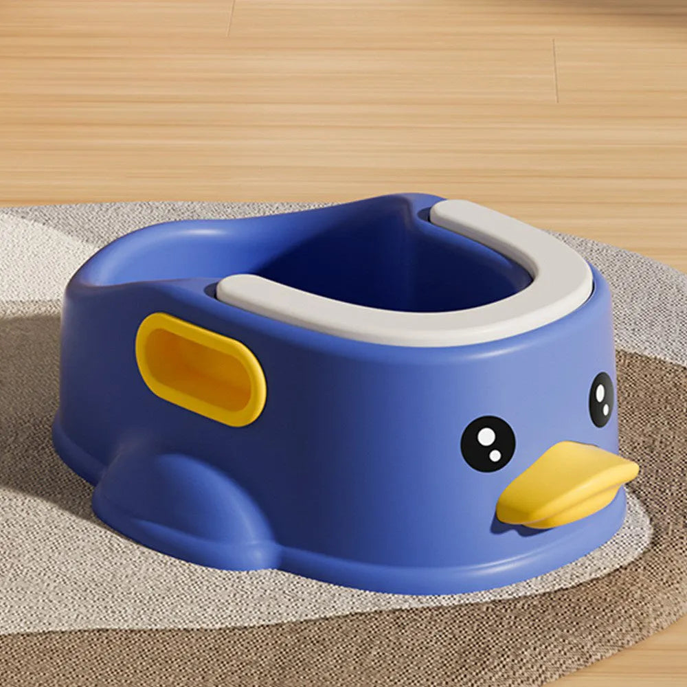 Blue PVC duck-shaped bathtub for washing dogs and cats on a bathroom floor.