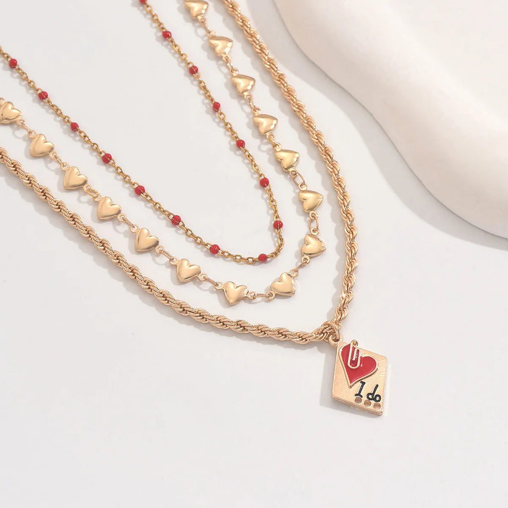 Three-layer geometric love pendant on adjustable zinc alloy clavicle chain necklace