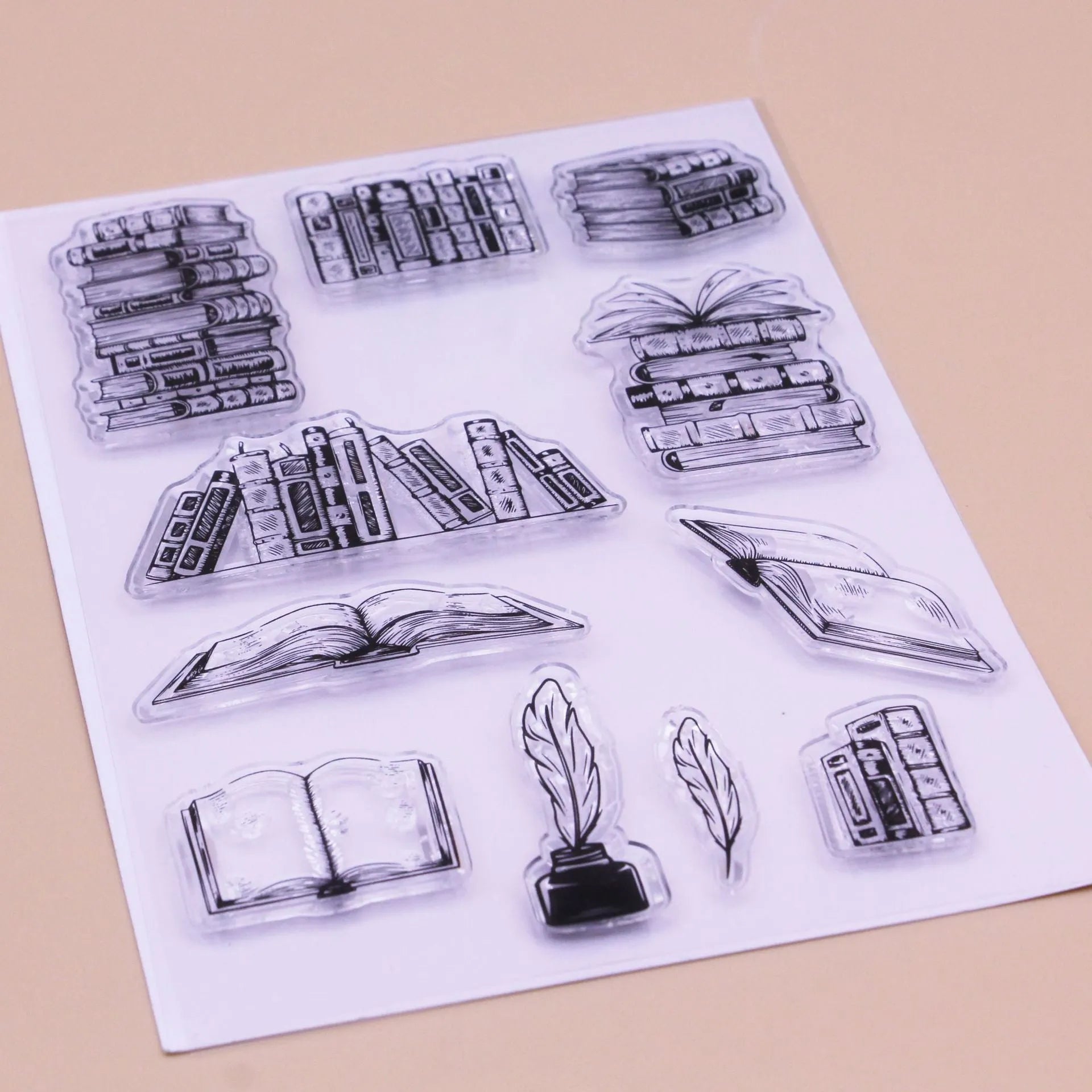 Transparent silicone stamp with white seal pattern measuring 11 by 16 centimetres