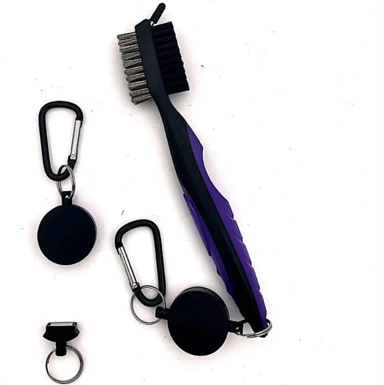 Golf club cleaning brush with magnetic hanging buckle black with cover stainless steel and PP wool bristles