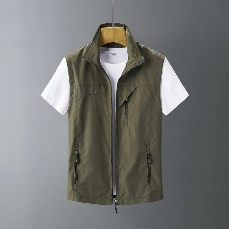 Men's slim fit rabbit fur hooded vest waistcoat in army green colour