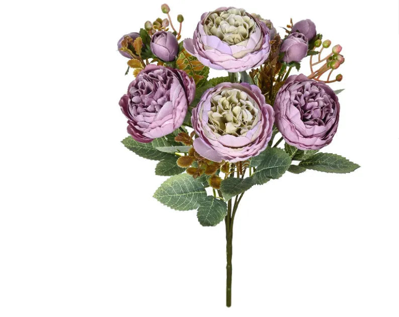 Silk artificial peony flower bouquet in multiple colour options for wedding or home decoration