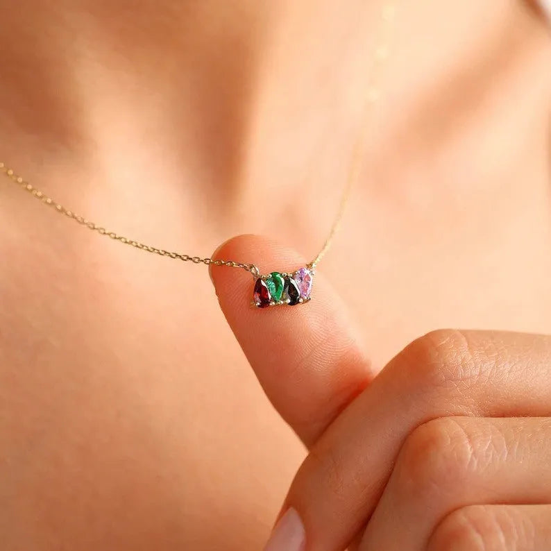 Zircon birthstone pendant necklace on titanium steel chain in silver, gold, or rose gold.