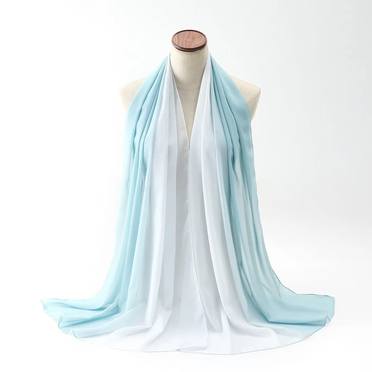 Women's chiffon bubble towel texture scarf in ethnic Pu long style showing length and colour options