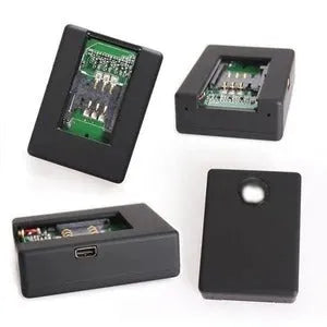Black N9 mini X009 car alarm GPS tracker device with SIM card slot.