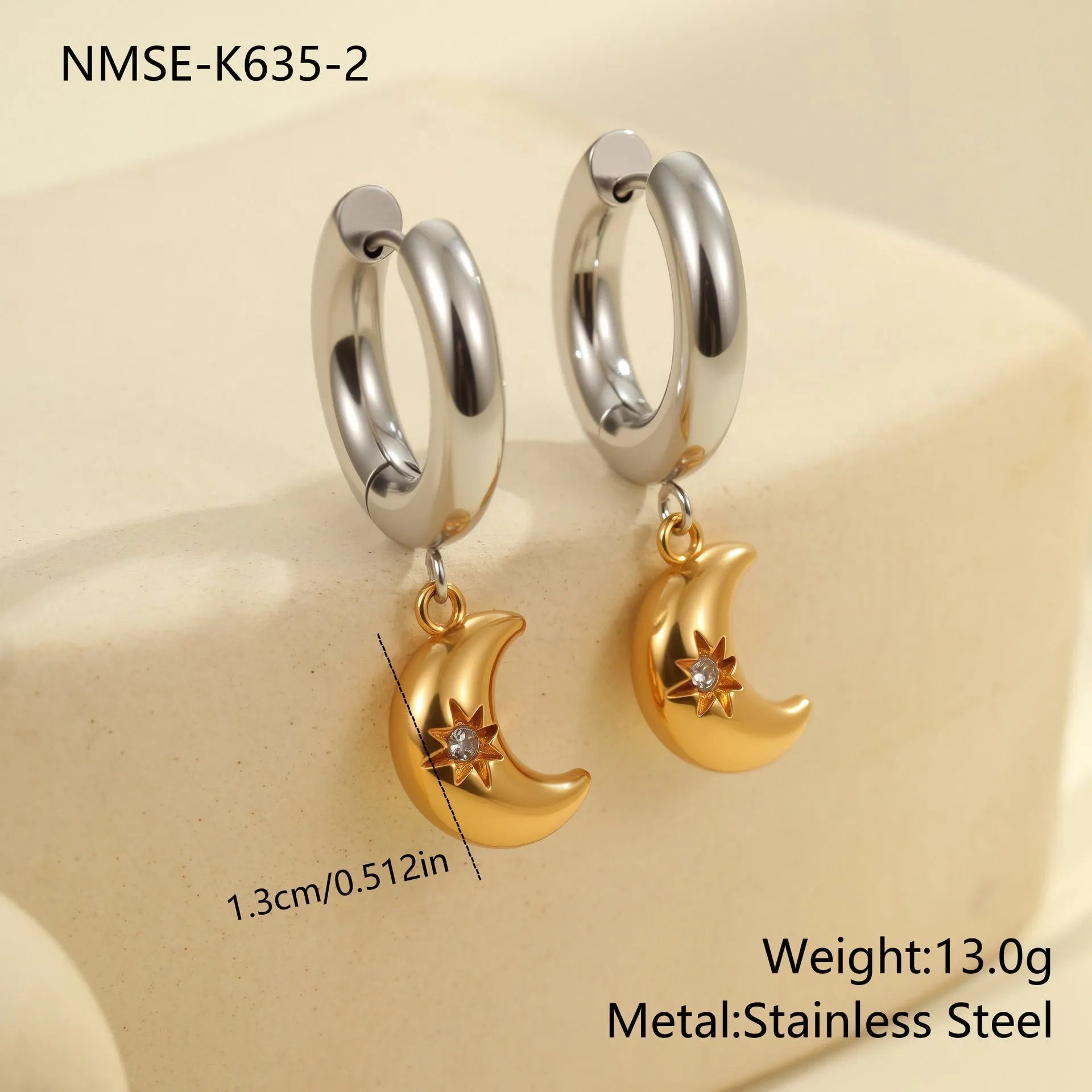 Christmas tree heart earrings in stainless steel with 18K gold electroplating and star designs