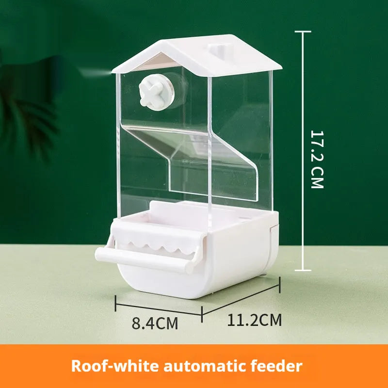 Parrot automatic pet feeder plastic acrylic dome small size white green yellow transparent long ladder