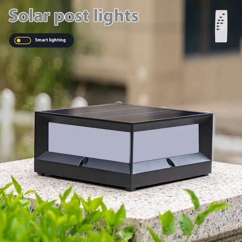 Aluminium outdoor solar column light mounted on a wall, shown in two available sizes.