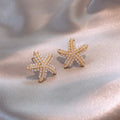 Korean-style alloy fruit earrings with inlaid stones in gold, pearl flower, silver, or starfish pearl finishes.