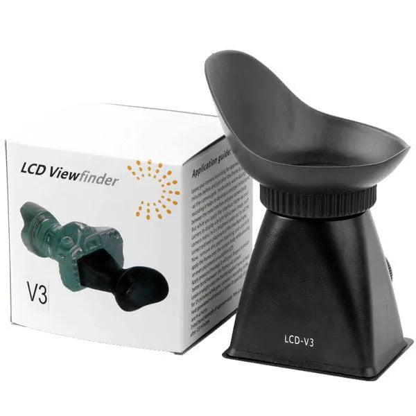 Black camera framing amplifier viewfinder with optical lens for DSLR and mirrorless cameras