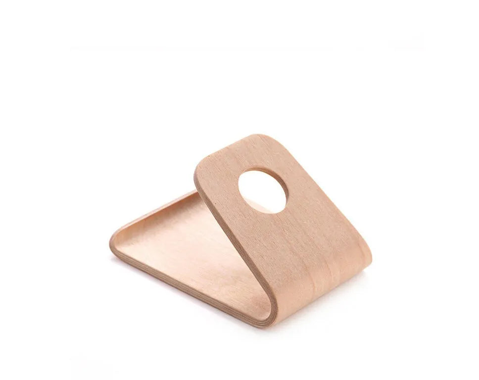 Wooden phone stand for Apple iPhone with cable management slot in walnut finish