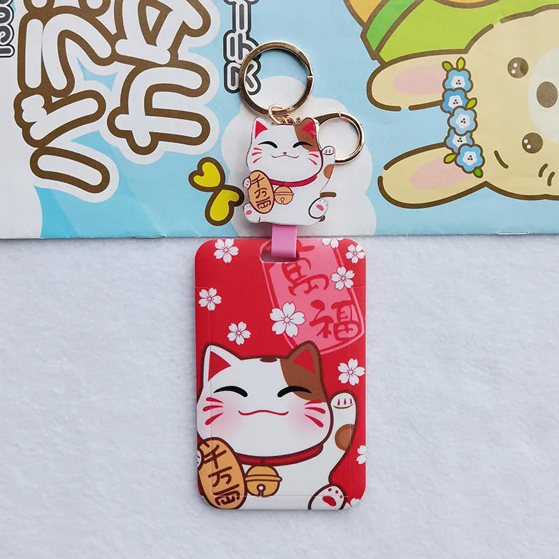 Lucky Cat cartoon design plastic certificate sleeve and matching ferrule pendant gift set.