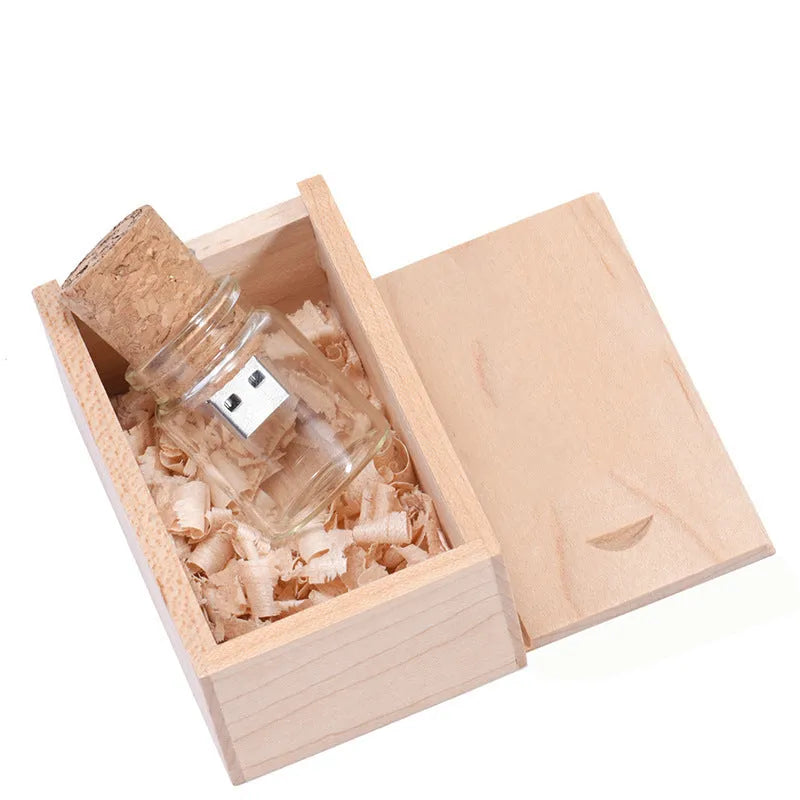 Personalised wooden drift bottle shaped USB flash drive with chocolate brown finish