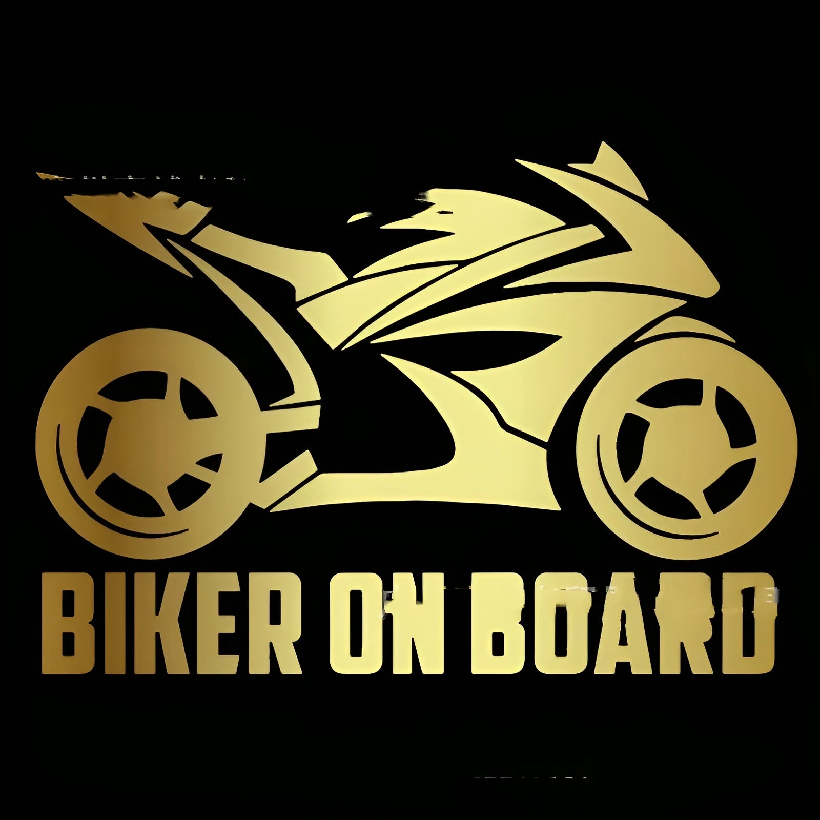 Motorcycle reflective safety sticker in PET material showing two size options: 14×20cm and 10×15cm