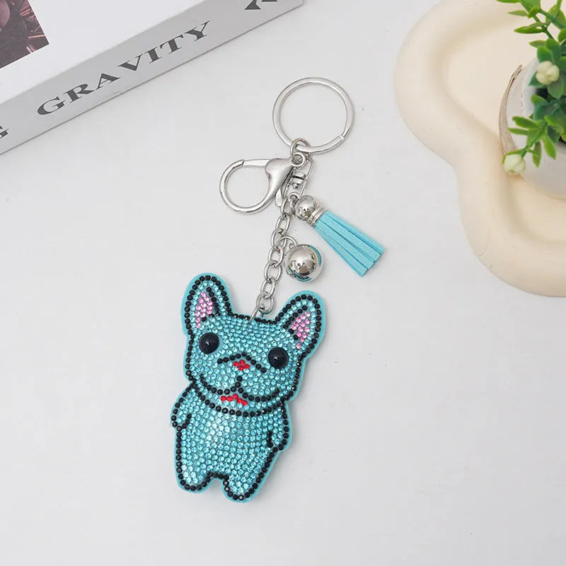 Cartoon animal keychain charm with rhinestones on electroplated alloy in caramel colour