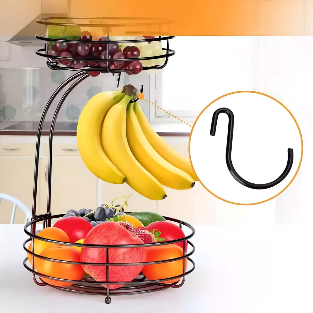 Black and gold double-layer wrought iron fruit basket for kitchen storage