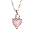 Women's heart-shaped pink artificial crystal pendant necklace with rose gold cross chain