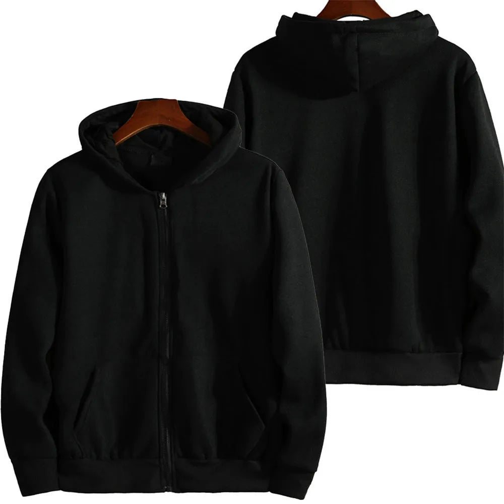 Men's loose fit sports zipper jacket in solid colour with zipper closure and cardigan style