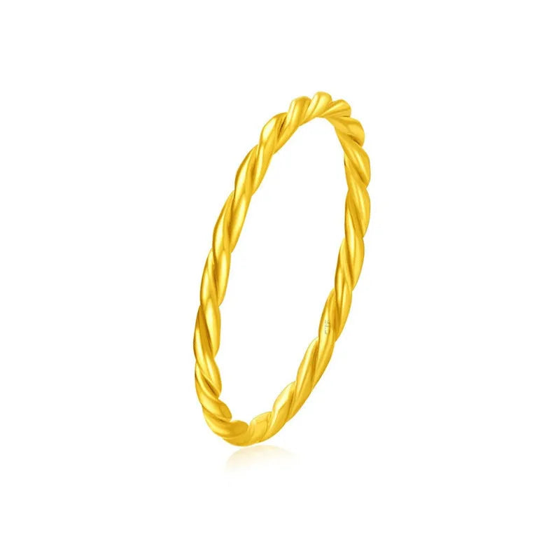 Women's brass gold plated ring showing twist, simple bracelet matte, and simple bracelet glossy styles