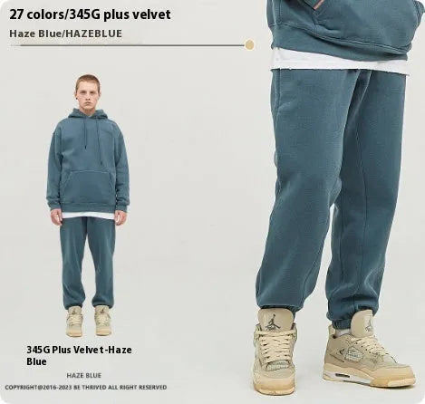 Men's solid colour cotton velvet sweatpants with ankle band design in dark brown
