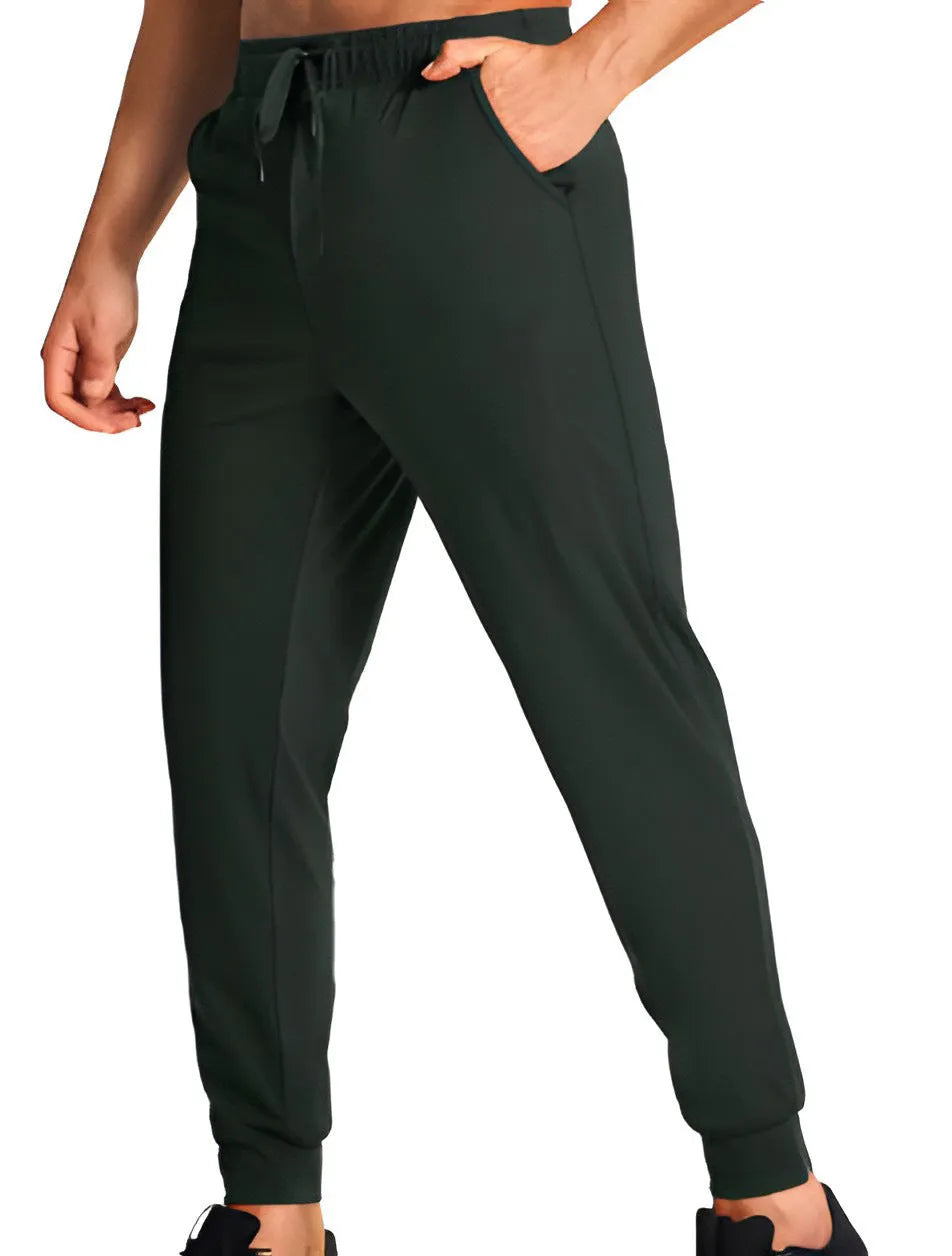 Men's loose fit casual trousers in solid colours with polyester fabric construction