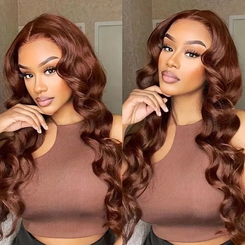 Dark brown front lace wig with long curly hair and side bangs in exotic style