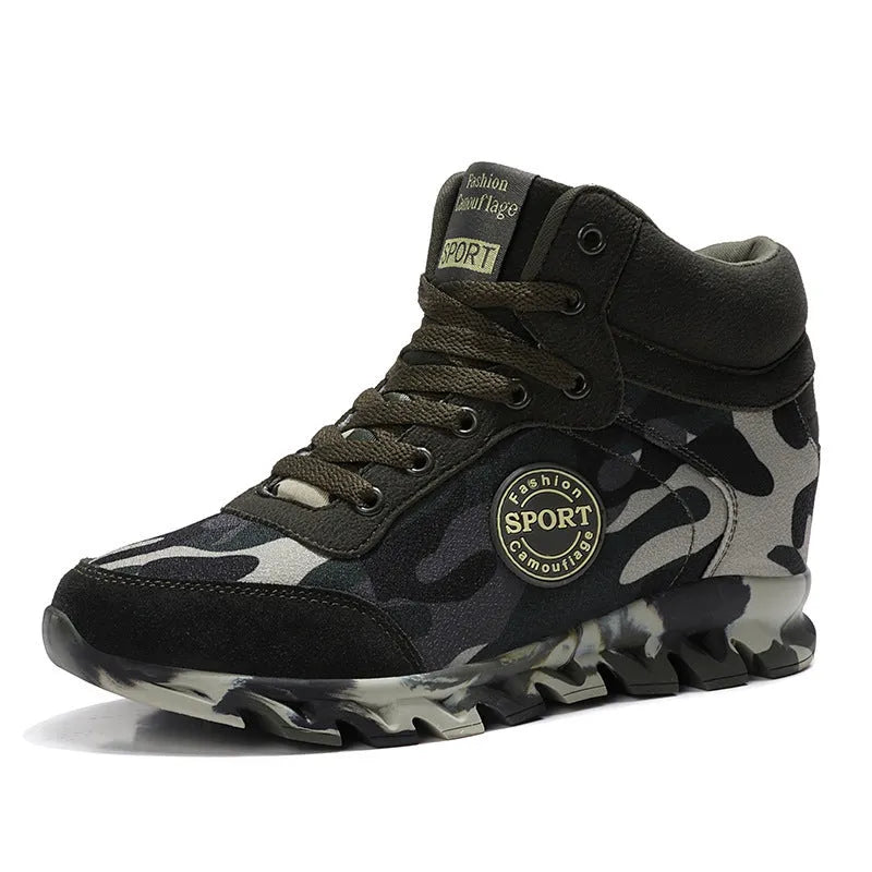 Women's green camouflage canvas sneakers with increased platform design and rubber sole
