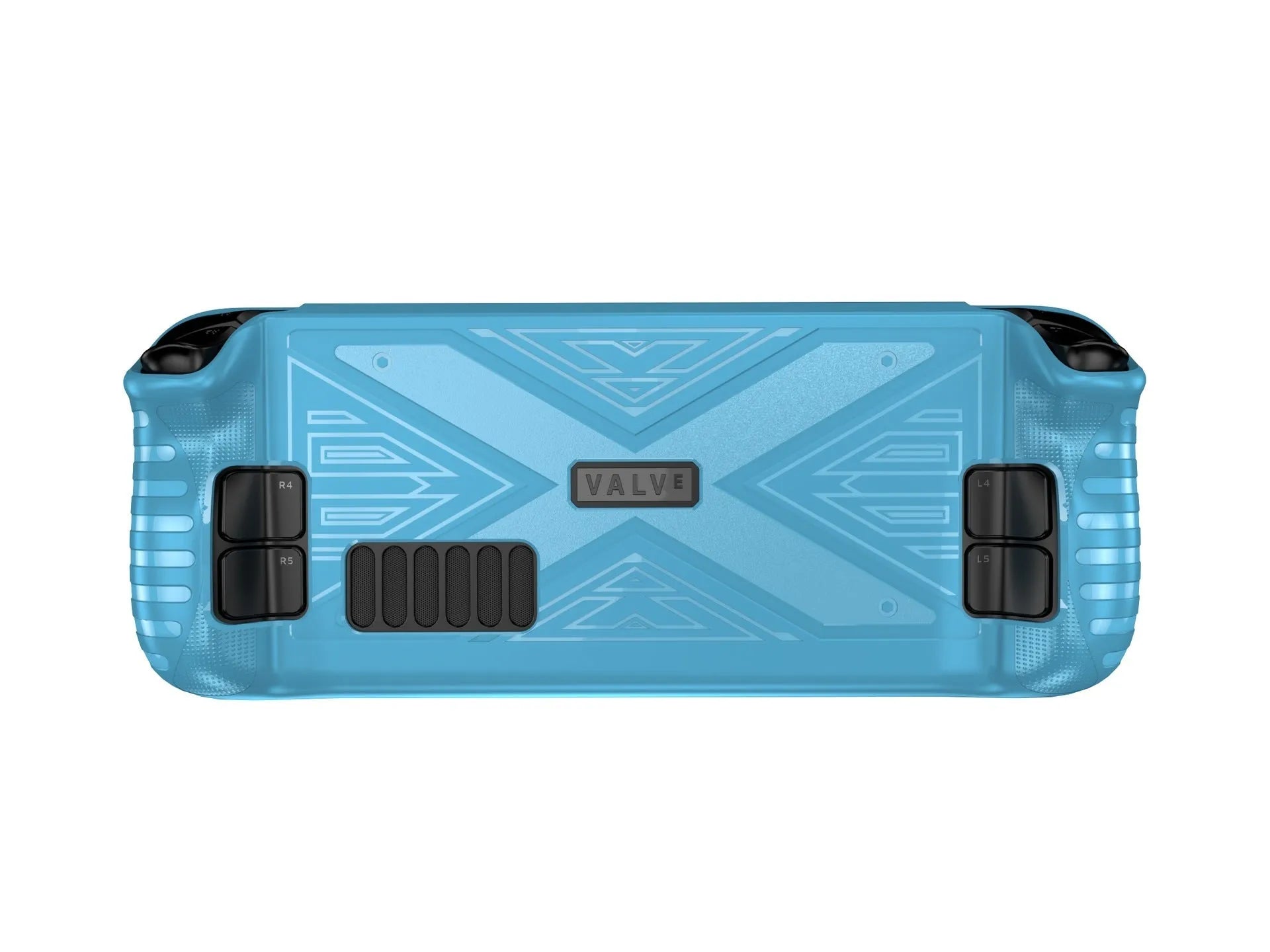 Red, blue, and black TPU silicone protective cases for a handheld gaming console on a grey background.