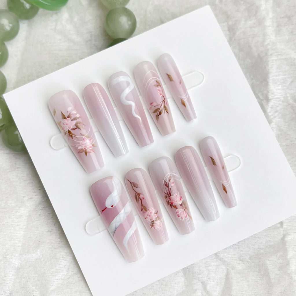 Retro ultra-thin seamless nail tips 40 pieces Drunk Flower XB1-687 long ladder for ladies
