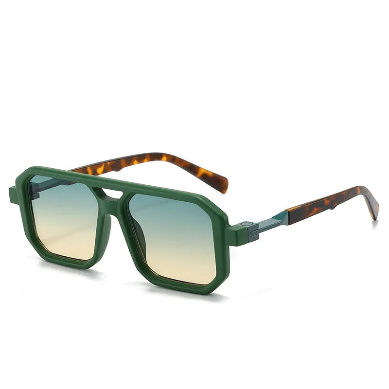 Retro double beam pilot sunglasses with polarised lenses in various colour options including black, blue, and leopard print.