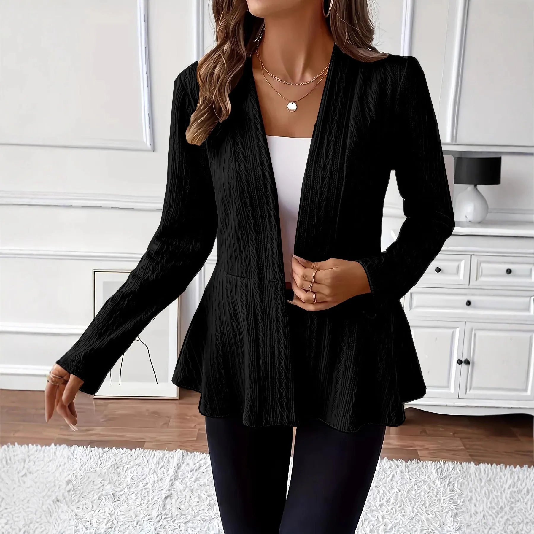 Women's jacquard pattern knitted cardigan with single button in apricot or black colour
