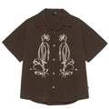 Brown striped outdoor waterproof shirt with Cuban collar and short sleeves for mountain camping