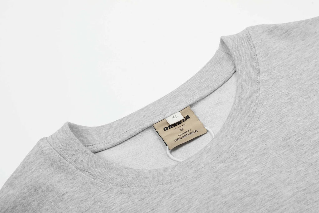 Men's loose fit cotton long sleeve pullover in black or flower grey retro style