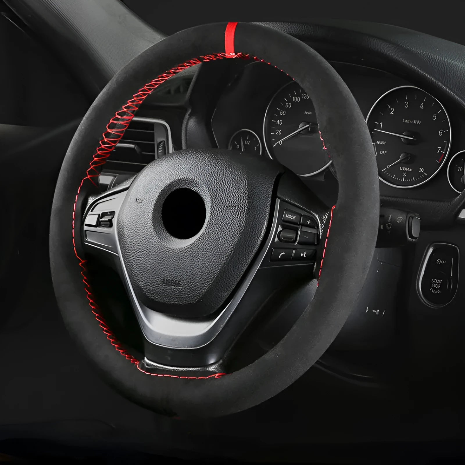 Suede steering wheel cover in various colours with contrast stitching for 38cm diameter steering wheels