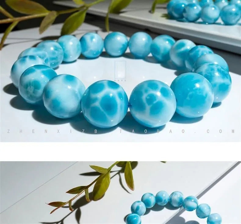 Blue Bodhi bead bracelet with natural crystal stone and pearl accents in Maillard style