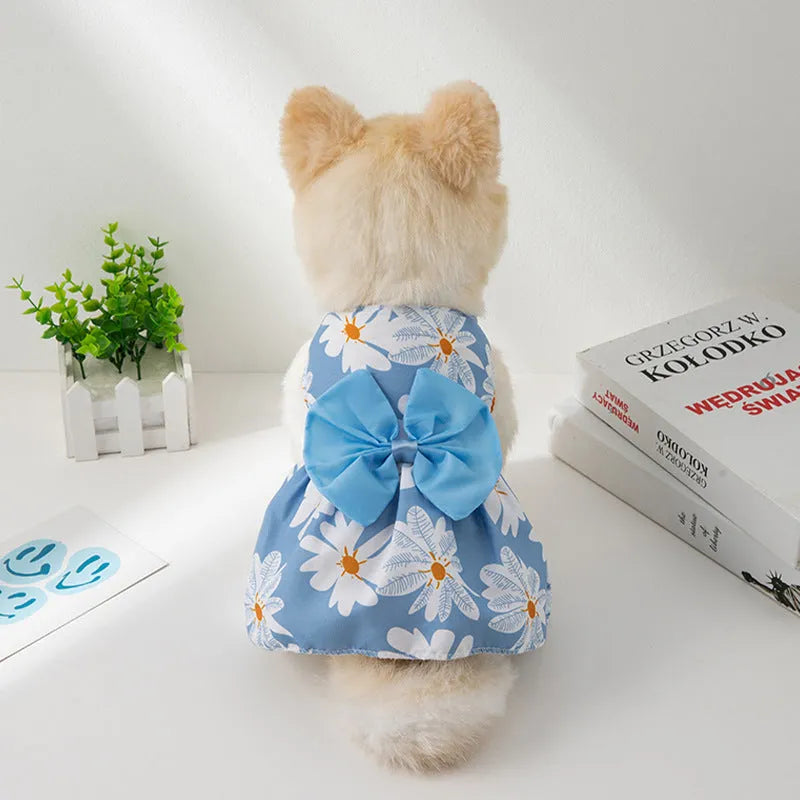 Ultra-thin floral butterfly knot pet dress for dogs and cats in summer with five bow colour options