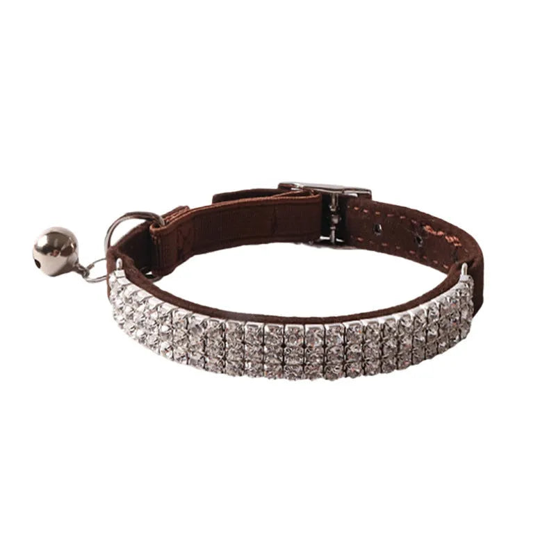 Flocking elastic buckle cat collar with gang drill pattern in six colour options