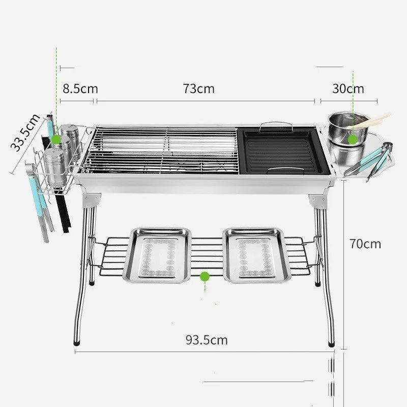 Stainless steel portable folding barbecue oven with large cooking surface
