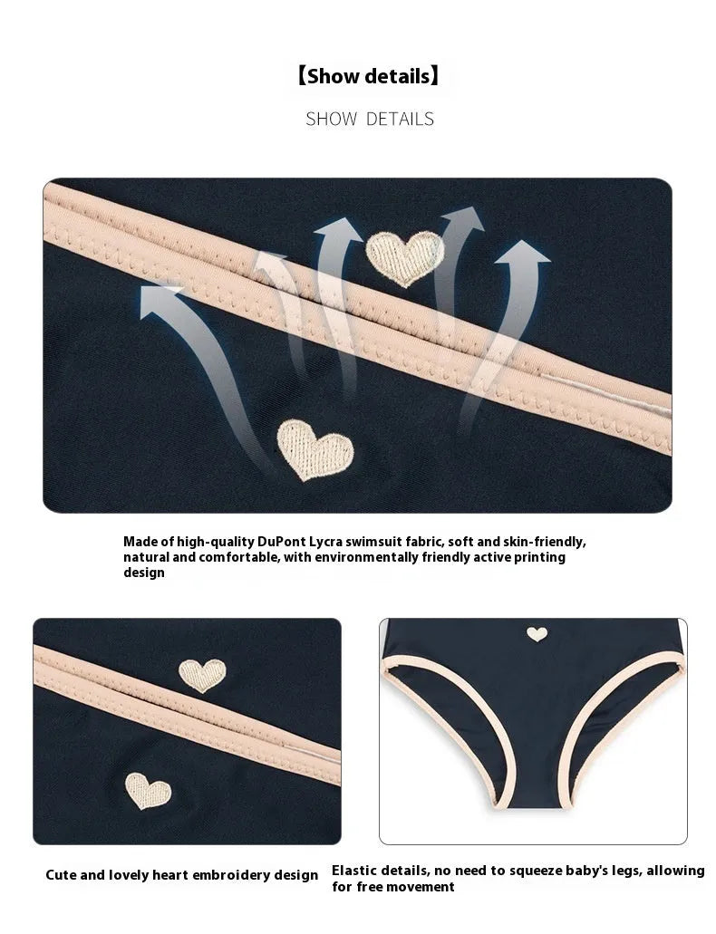 Dark blue girls split swimsuit with briefs style for swimming sizes 90-130cm