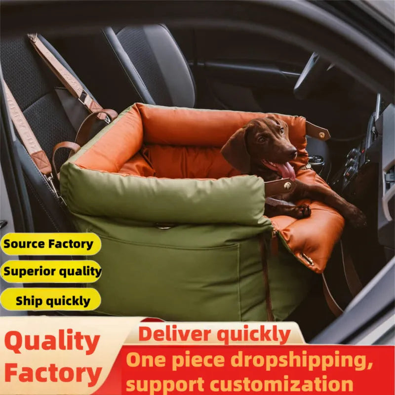Green removable washable waterproof pet car nest for dogs measuring 55cm by 50cm by 45cm.